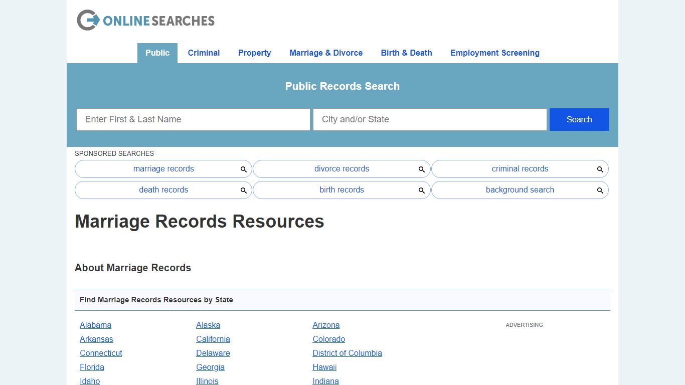 Marriage Records Search Directory - OnlineSearches.com
